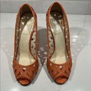 Miu Miu strawberry patent peep toe heel